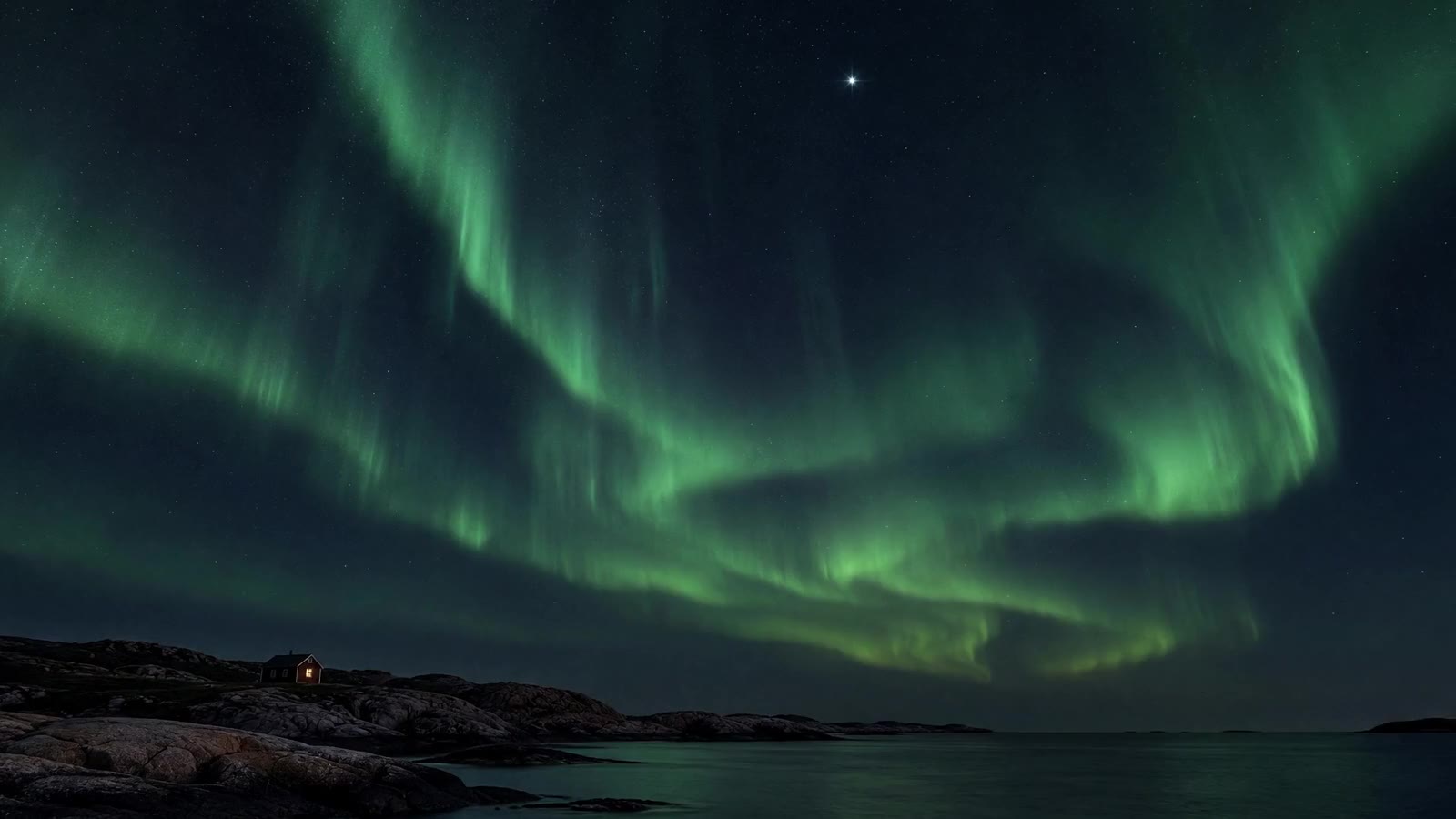 Norrsken över Hallands kust en klar natt